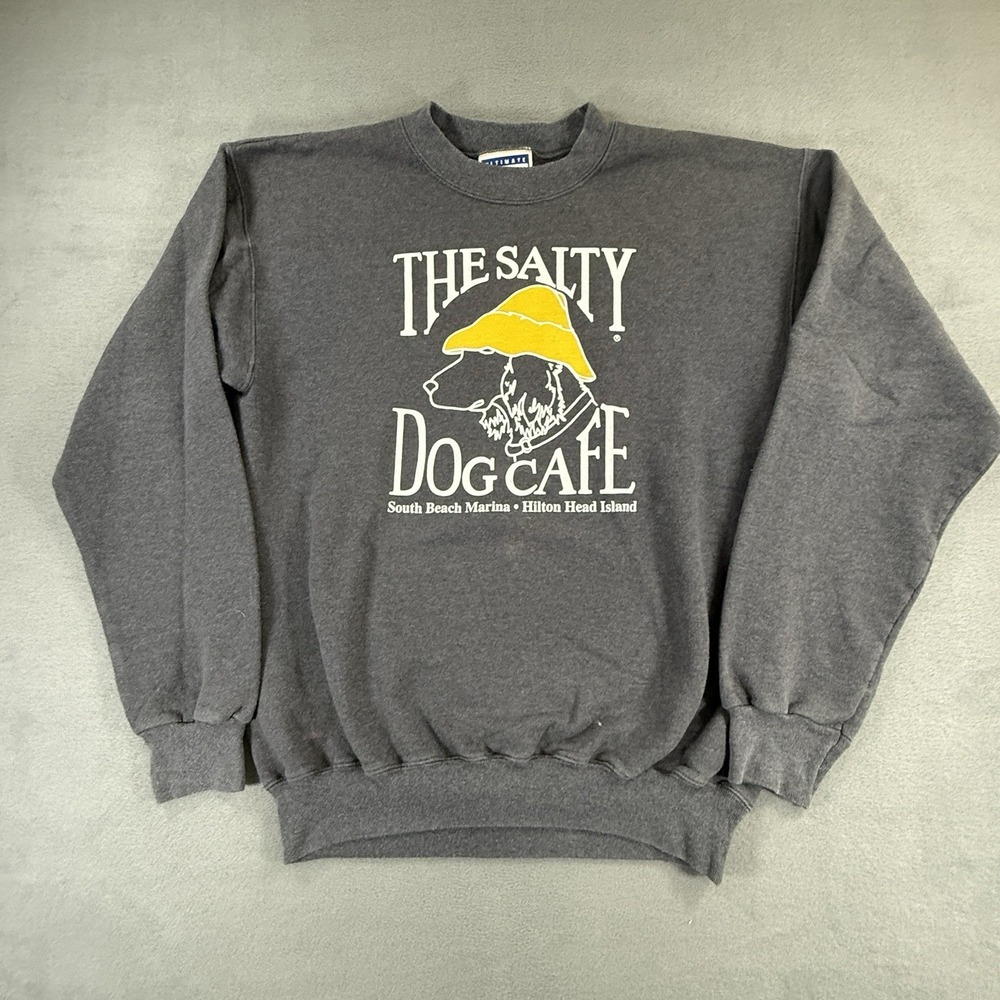 Vintage Salty Dog Cafe Sweatshirt Men's Small Gray Graphic Crewneck Hilton 90s